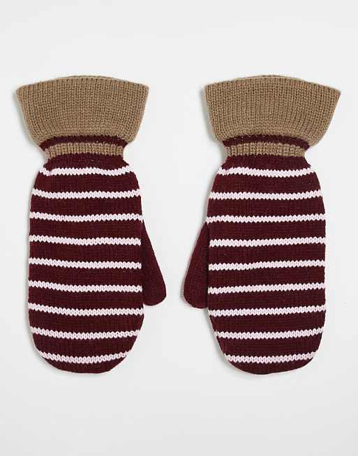 Becksondergaard emerald stripe mittens in burgundy