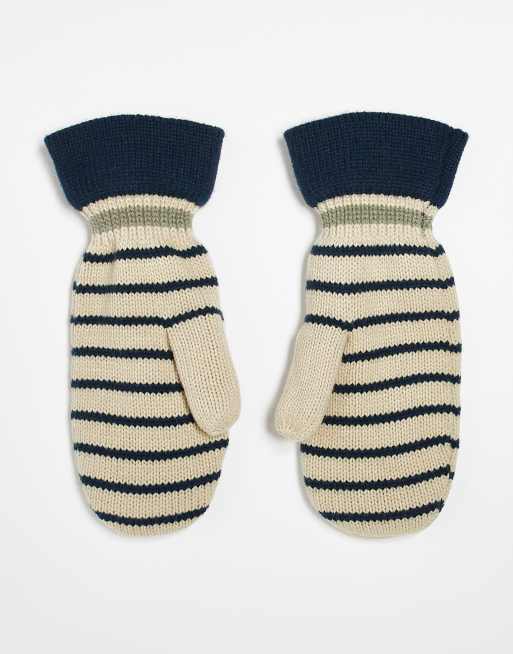 Becksondergaard Emerald Stripe Mittens In Cream And Navy Blue