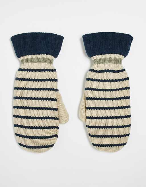 Becksondergaard emerald stripe mittens in cream and navy blue