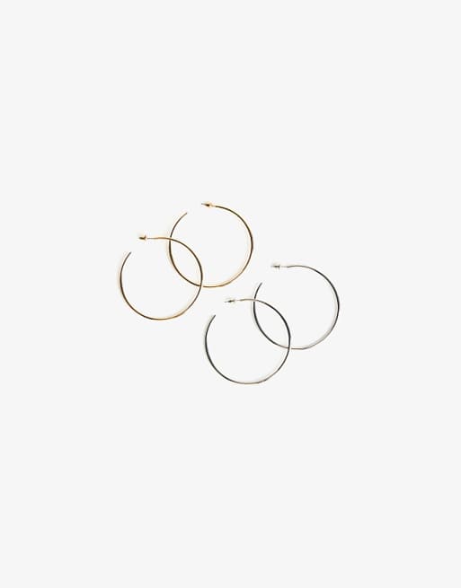 Bershka 2-pack of hoop earrings in gold