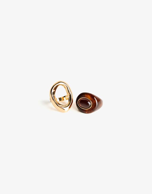 Bershka 2-pack of rings in brown