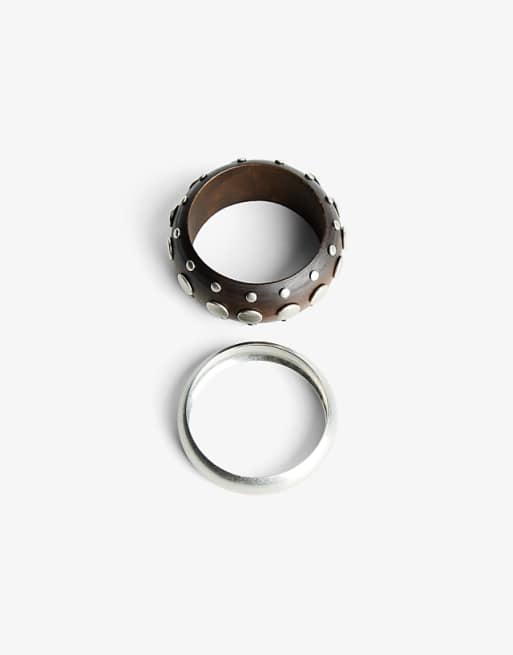 Bershka 2-pack of studded bracelets in silver