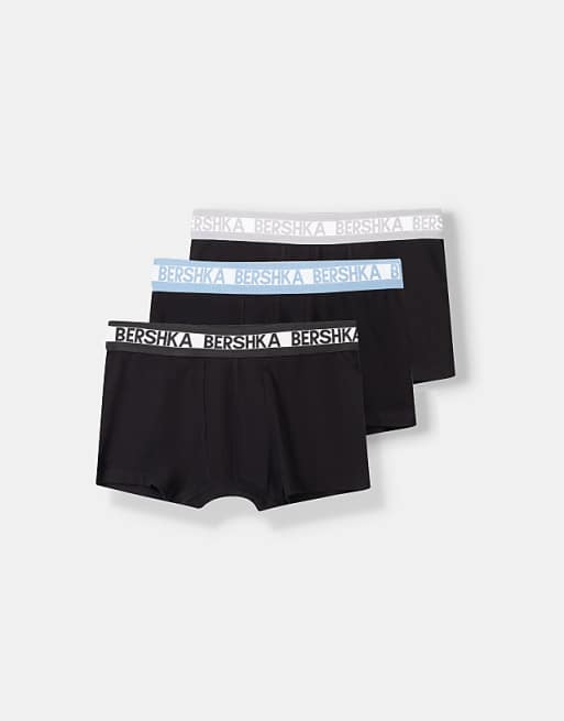 Bershka 3 Pack Of Boxers With Wide Printed Waistband In Black