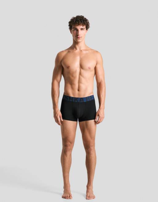 Bershka 3-pack Of Boxers With Wide Waistband In Denim Blue
