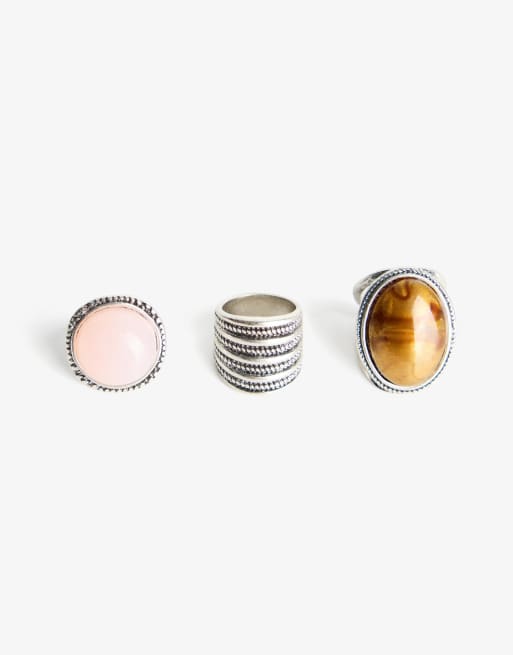Bershka 3-pack Of Rings In Silver