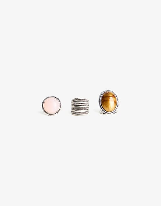 Bershka 3-pack of rings in silver