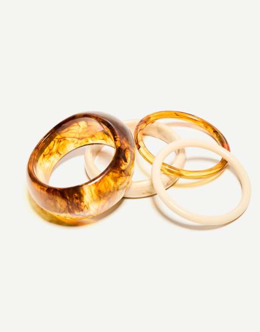 Bershka 4-pack Of Mother-of-pearl-effect Bracelets In Brown