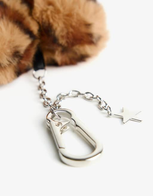 Bershka Animal Print Heart Key Ring In Brown