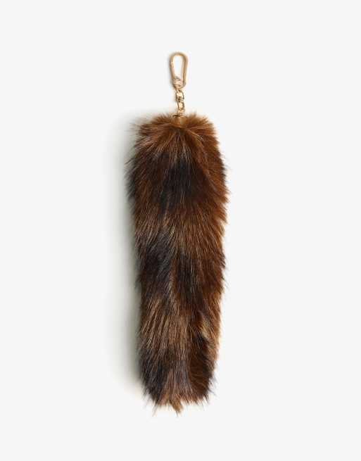 Bershka Faux Fur Keyring In Brown