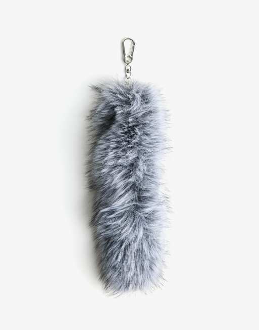 Bershka Faux Fur Keyring In Grey