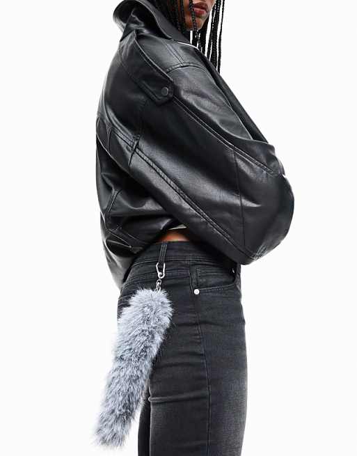 Bershka Faux fur keyring in grey