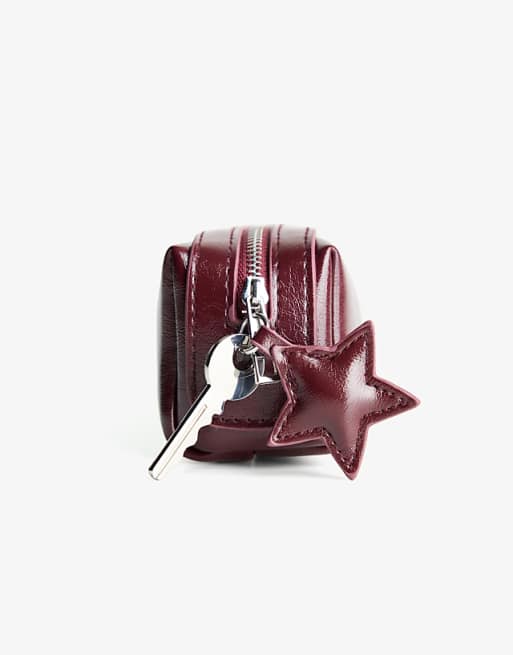 Bershka Faux leather pencil case in burgundy