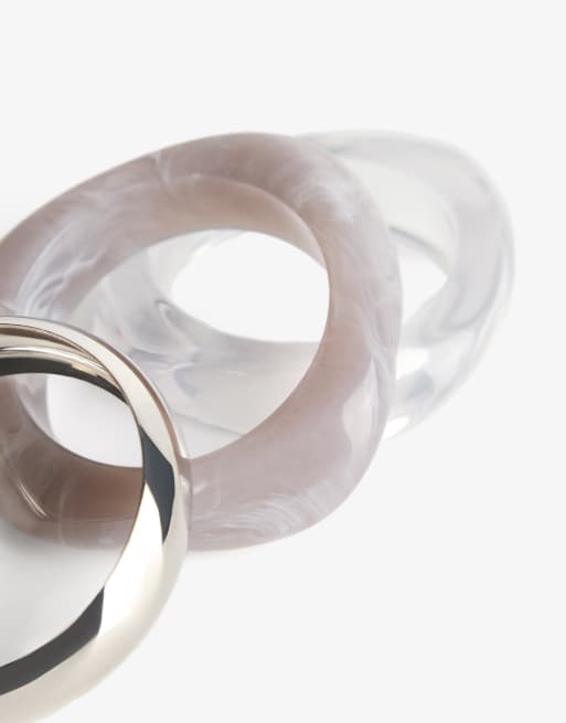 Bershka Pack Of 3 Resin-effect Bracelets In Grey