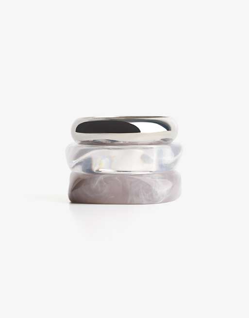 Bershka Pack of 3 resin-effect bracelets in grey