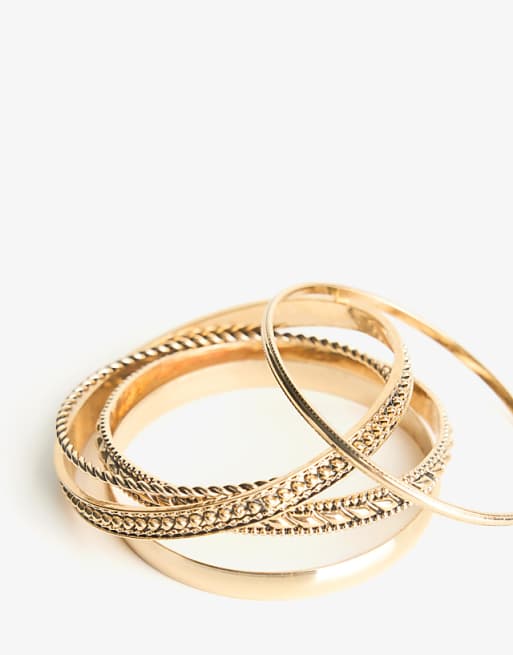 Bershka Pack of 5 metallic bracelets in gold