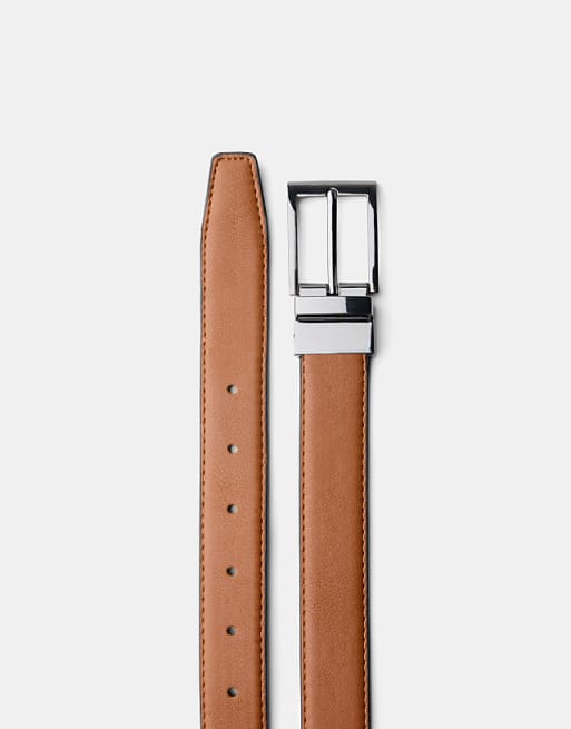 Bershka Thin Reversible Belt In Black