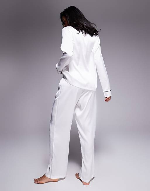 Bluebella Claudia Shirt And Trouser Set In Cream And Black