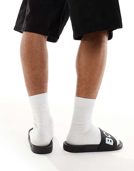 BOSS Aryeh Logo Pool Sliders In Black/white