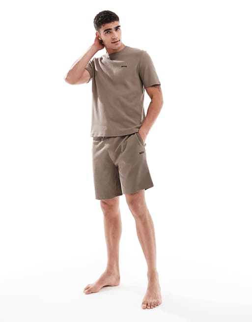 Boss Bodywear Waffle Co-ord T-shirt In Brown