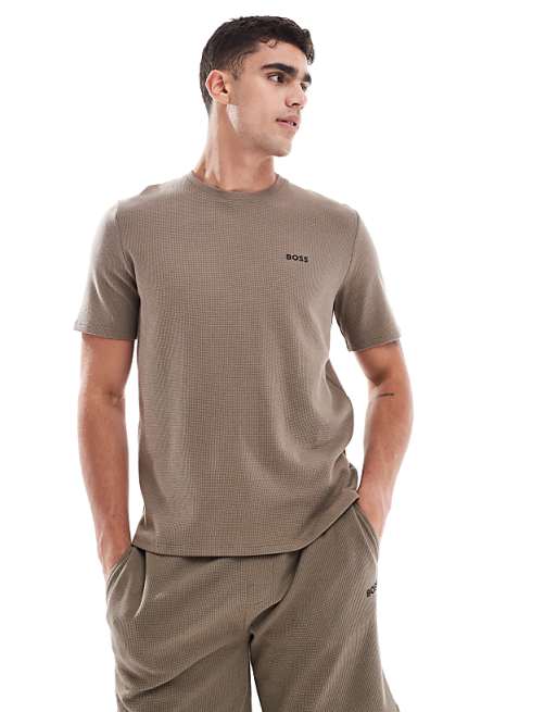 Boss Bodywear Waffle Co-ord T-shirt In Brown