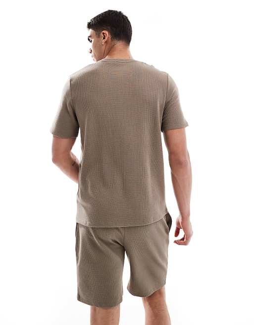 Boss Bodywear Waffle Co-ord T-shirt In Brown