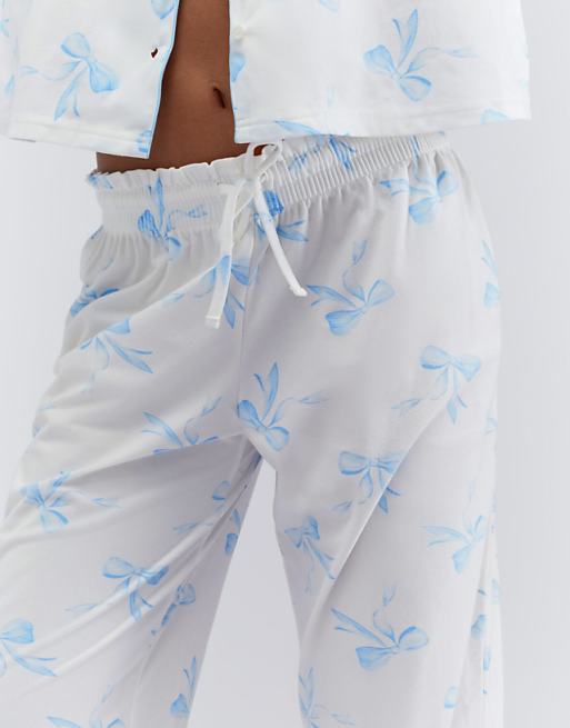 Boux Avenue Bow Print Pyjamas In A Bag Top And Trousers Nightwear Set In Ivory Mix