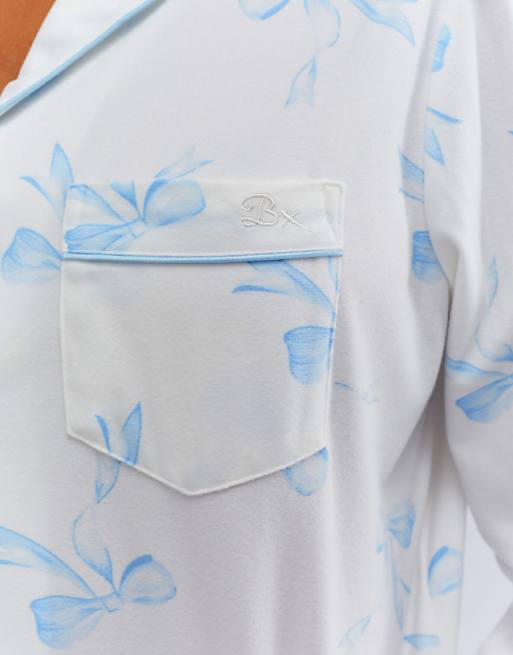 Boux Avenue Bow Print Pyjamas In A Bag Top And Trousers Nightwear Set In Ivory Mix