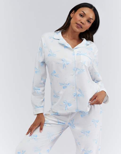 Boux Avenue Bow print pyjamas in a bag top and trousers nightwear set in ivory mix