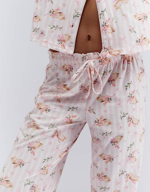 Boux Avenue Bunnies Top And Bottoms Pyjama Set With Matching Bag In Powder Pink
