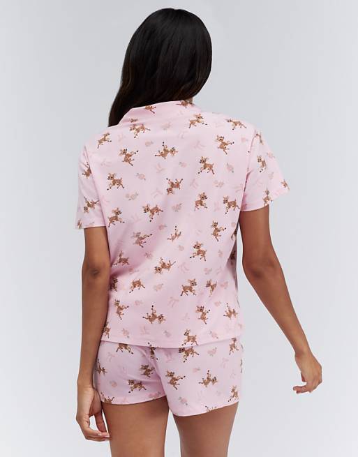 Boux Avenue Deer Print Pyjama Shorties In A Bag Nightwear Set In Pink Mix