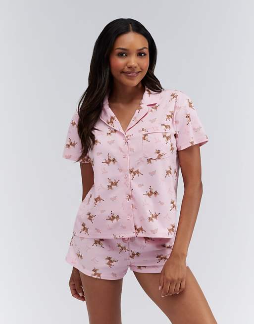 Boux Avenue Deer print pyjama shorties in a bag nightwear set in pink mix