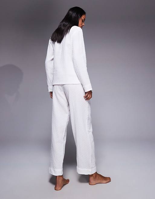 Boux Avenue Dobby Cotton Top And Trousers Pyjama Set In White
