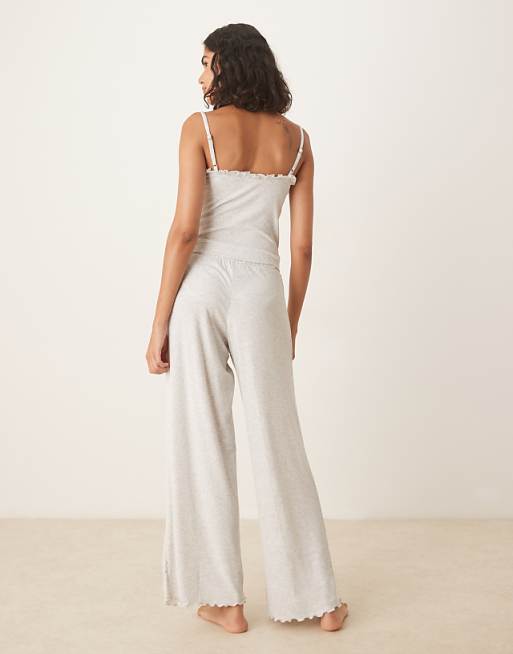 Boux Avenue Frill Ribbed Cami Top And Trousers Pyjama Set In Grey Marl Mix