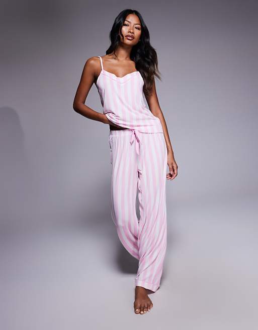Boux Avenue Stripe modal cami top and trousers pyjama set in pink mix