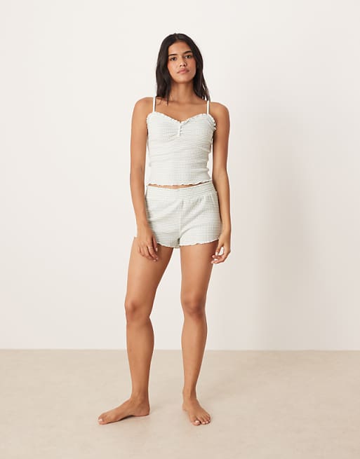 Boux Avenue Stripe Ribbed Cami Top And Shorts Pyjama Set In Green Mix