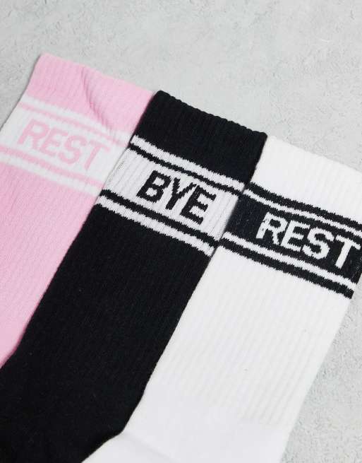 Brave Soul 3 Pack Sports Socks With Logo In Black Pink And White