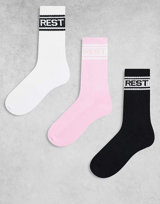 Brave Soul 3 pack sports socks with logo in black pink and white