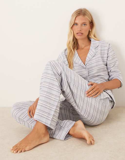 Brave Soul Cotton Long Sleeve Shirt Pyjama Set In Blue