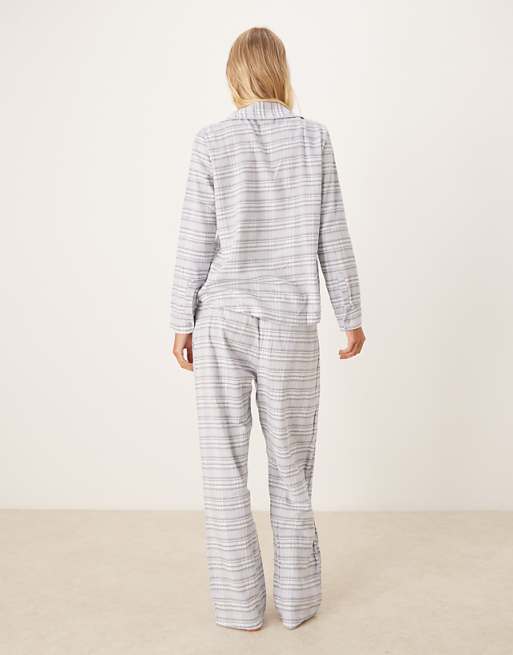 Brave Soul Cotton Long Sleeve Shirt Pyjama Set In Blue