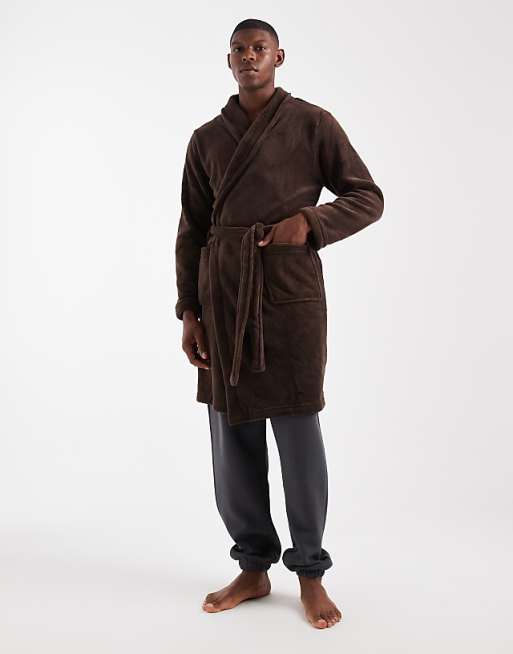 Brave Soul Fluffy Dressing Gown In Brown