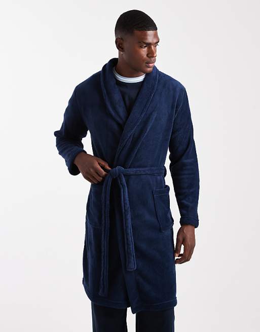 Brave Soul Fluffy Dressing Gown In Navy