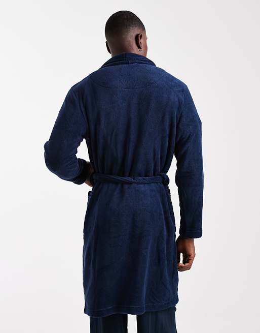 Brave Soul Fluffy Dressing Gown In Navy