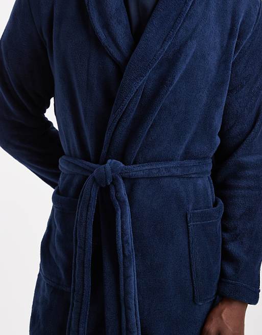 Brave Soul Fluffy Dressing Gown In Navy