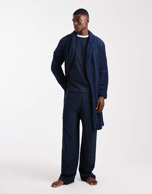 Brave Soul fluffy dressing gown in navy