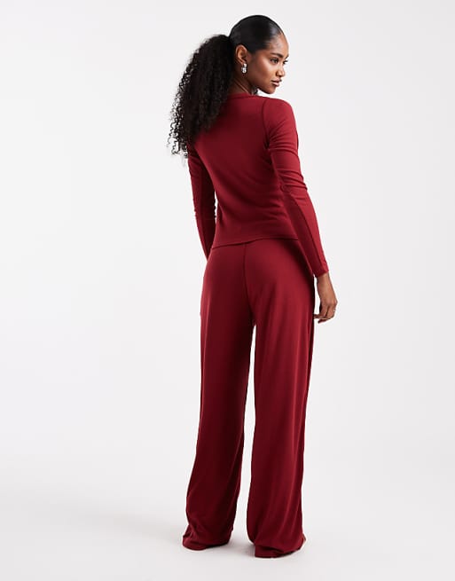 Brave Soul Super Soft Button Down Pyjamas In Burgundy
