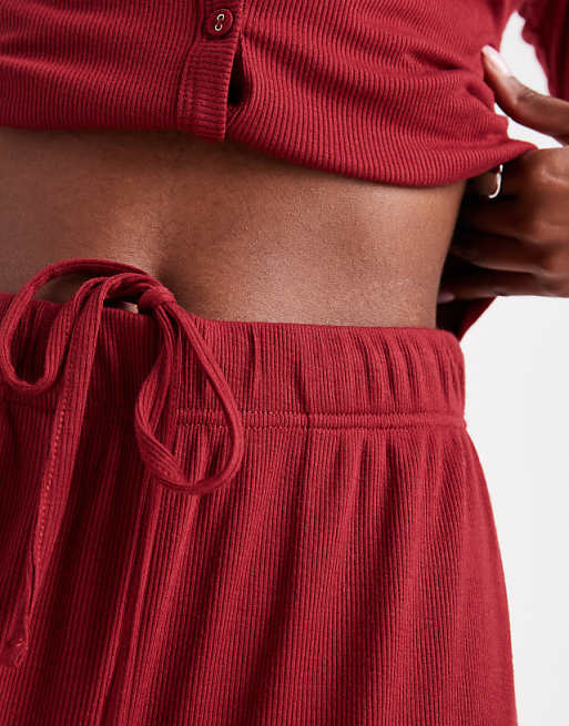 Brave Soul Super Soft Button Down Pyjamas In Burgundy