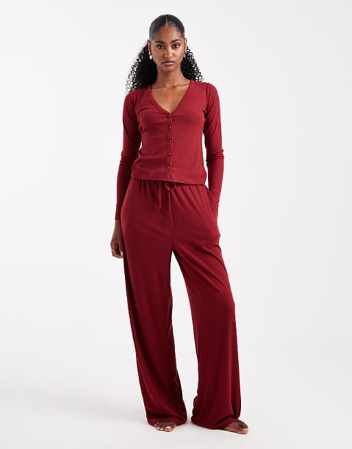 Brave Soul super soft button down pyjamas in burgundy
