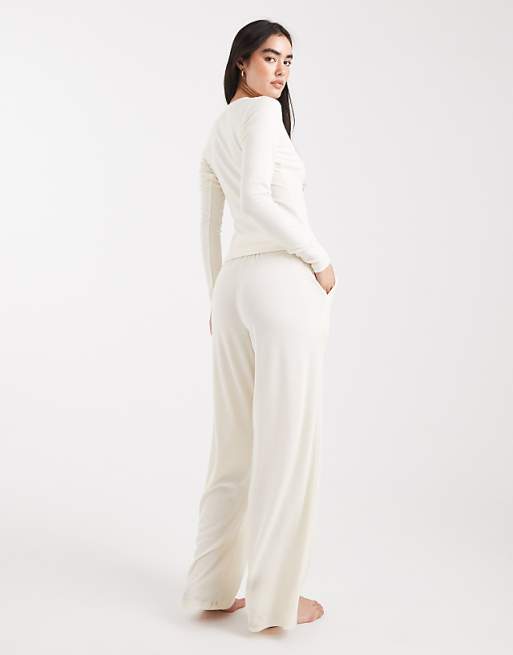 Brave Soul Super Soft Button Down Pyjamas In Cream