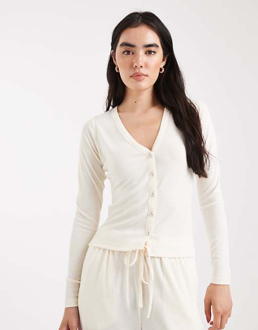 Brave Soul Super Soft Button Down Pyjamas In Cream