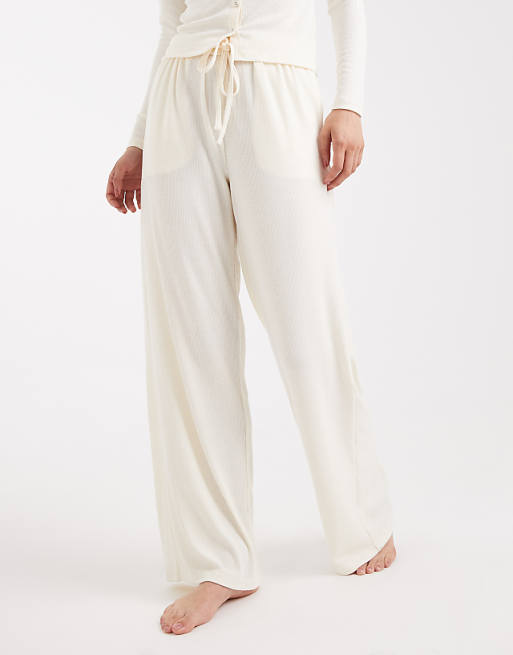 Brave Soul Super Soft Button Down Pyjamas In Cream